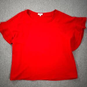 Umgee Red Short Sleeve Blouse Women's Large Tiered Bell Sleeve Textured
